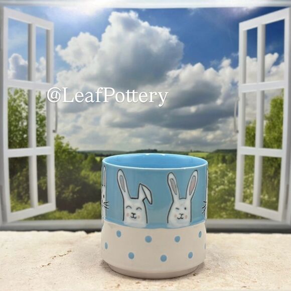Silly Bunny Blue/ White Ceramic 20oz Mug - Picture 4 of 10
